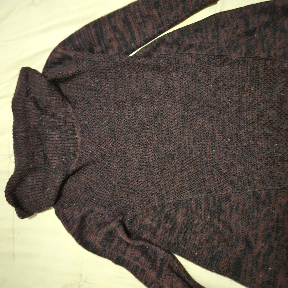 Brown Cowl Neck Sweater with Ribbed Turtleneck